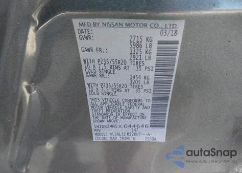 2018 Nissan Pathfinder Platinum from USA, damaged, VIN 5N1DR2MN5JC644646